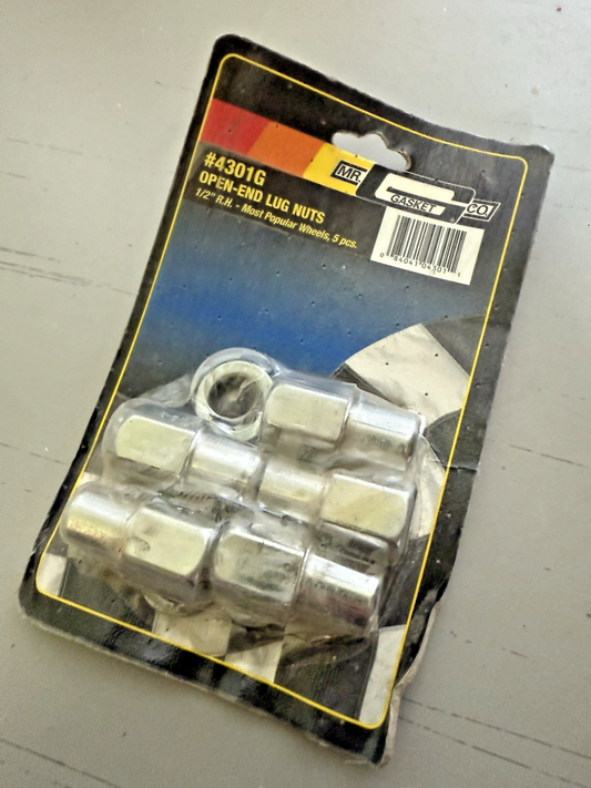 NOS Mr. Gasket Open-End Lug Nuts 1/2" RH 5Pc w/ Washers 4301G