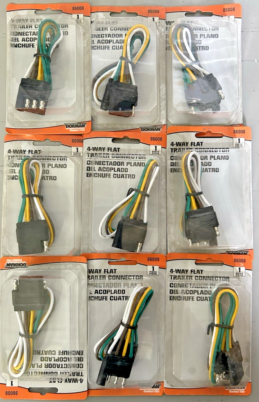 Lot of 9 Dorman 4-Way Flat Trailer Conector Harness 86008 Brake Turn Signal